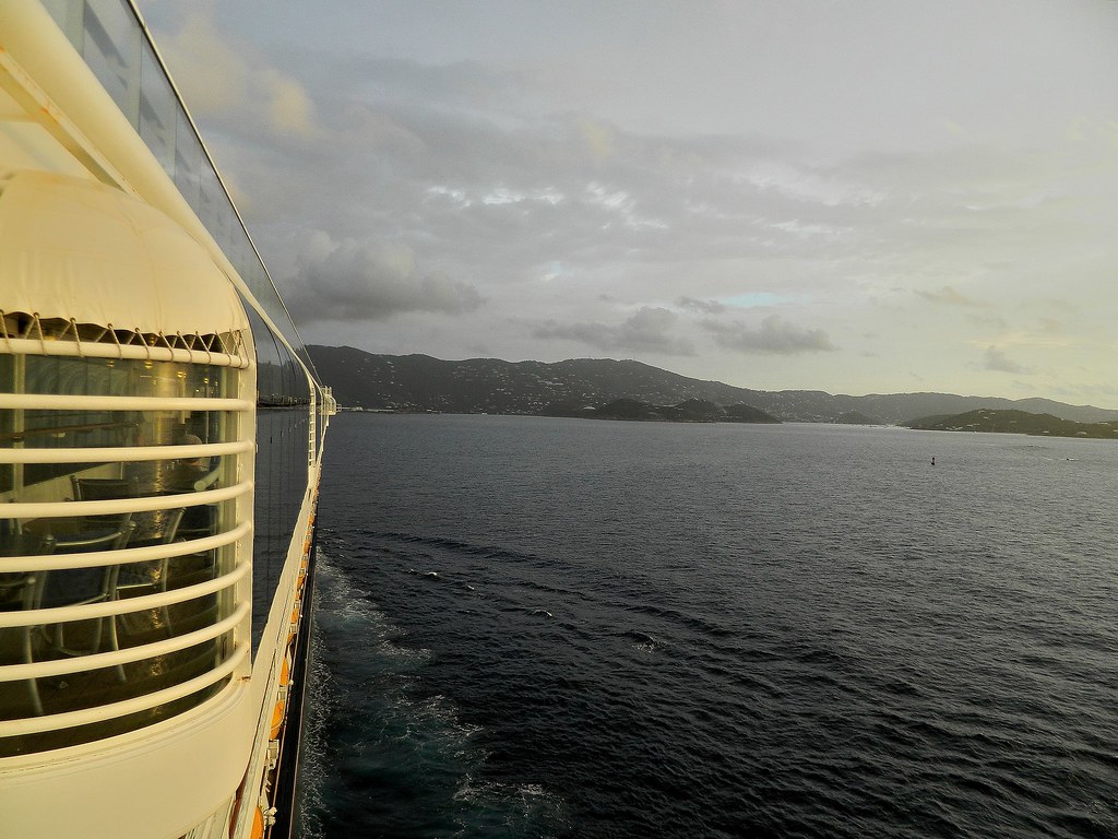 A Disney Cruise Line ship pulling in to St. Thomas