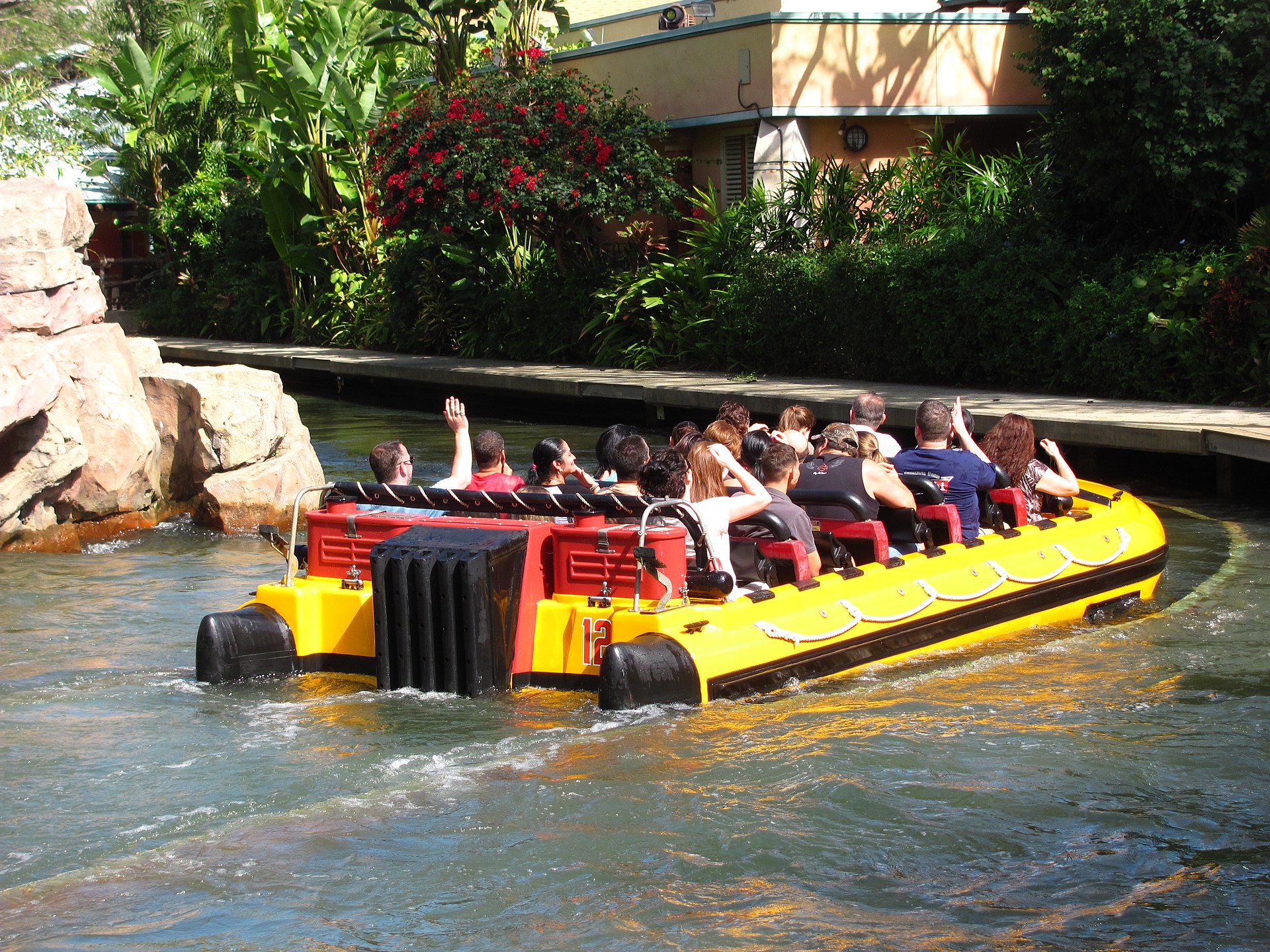 A boat on Jurassic Park River Adventure at Islands of Adventure