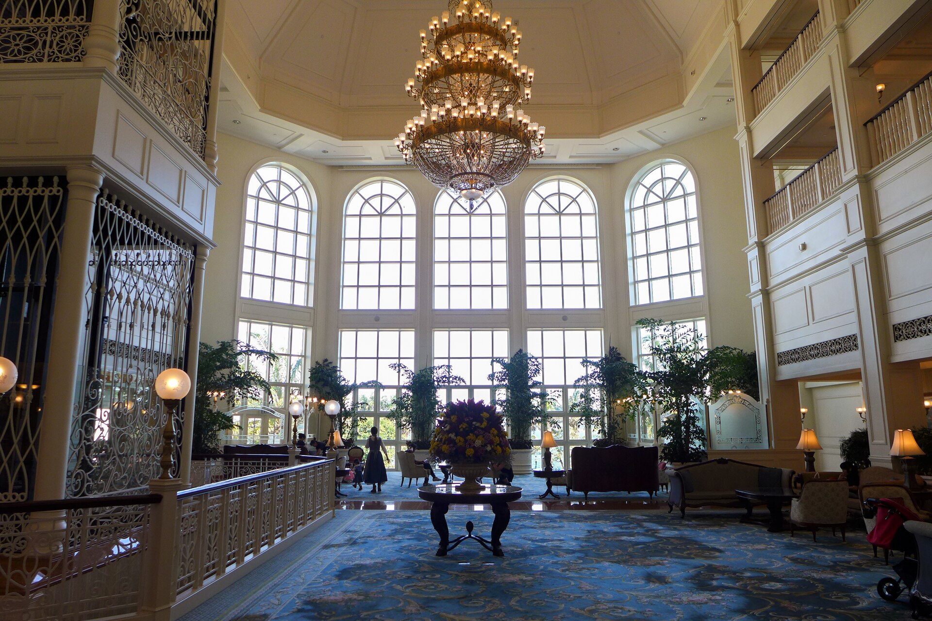 The hotel’s lobby, which looks out toward the gardens.